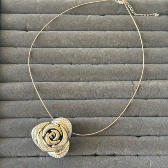 Sterling Silver 925 Omega Necklace with Electroform Rose Flower Pendant - Picture 6 of 14